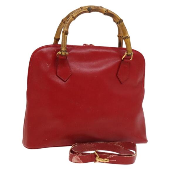 GUCCI Bamboo Hand Bag Leather Red Gold 000 2214 000 2214 - Picture 1 of 16